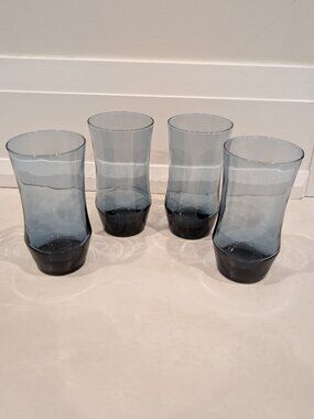 Vintage Libbey Apollo Dusky Blue Tumbler Glasses Set of 4 MCM 13oz